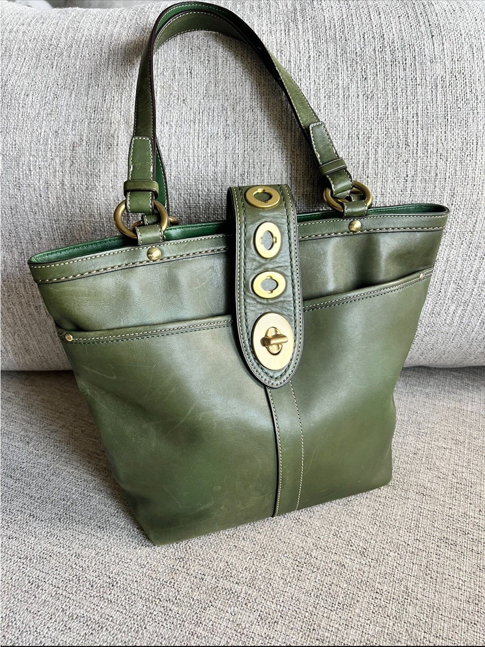 Green Vintage Coach Tote